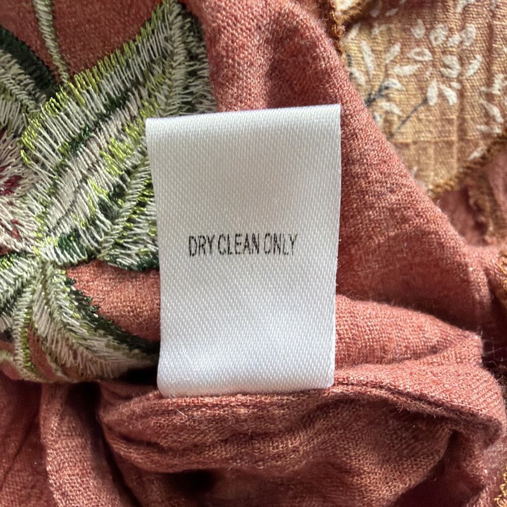 Aratta Silent Journey Tunic Shirt Small Boho Embroidered Velvet Trim Button Up - Picture 5 of 13